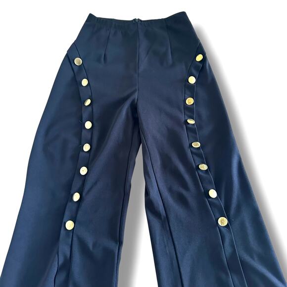 Flare Pants Sz XS Black Split Leg Button Detail High Rise Festival Whimsygoth - Picture 16 of 16